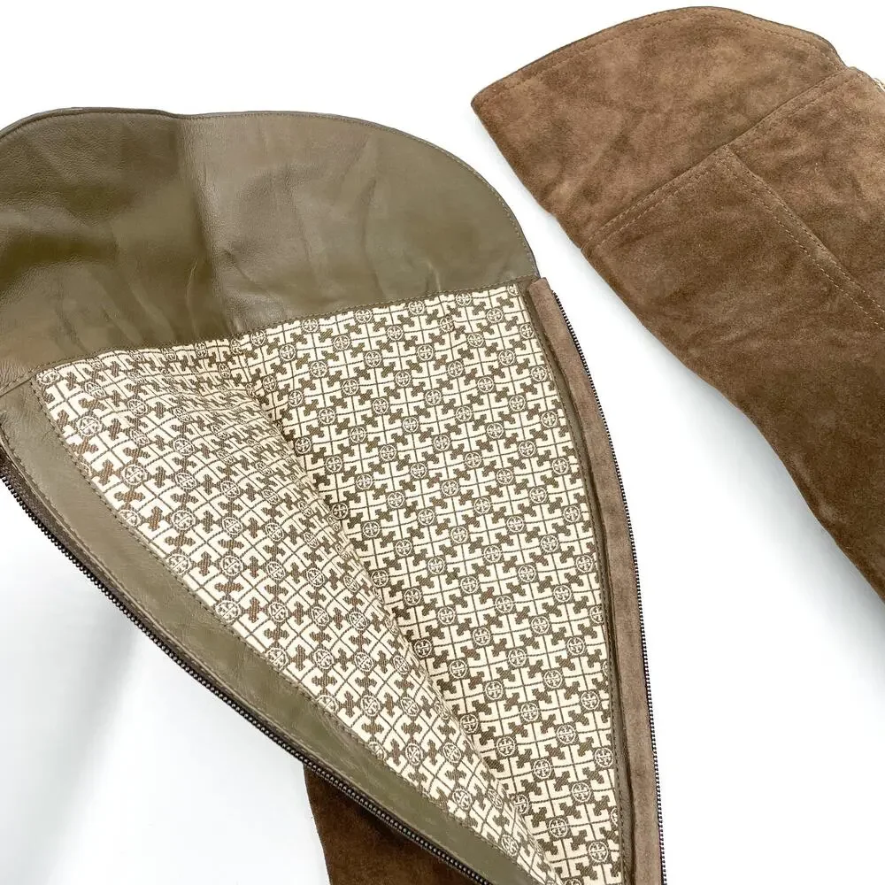 Tory Burch Simone Over the Knee Boots Brown Suede Flat Riding Sz‎ 6